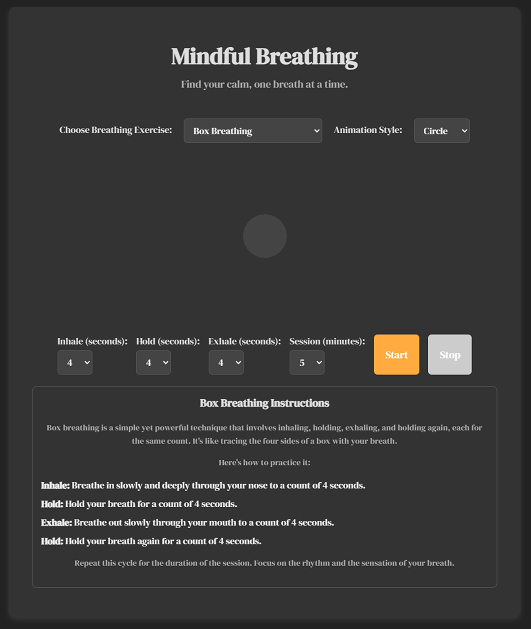Mindful Breathing Visualizer Interface